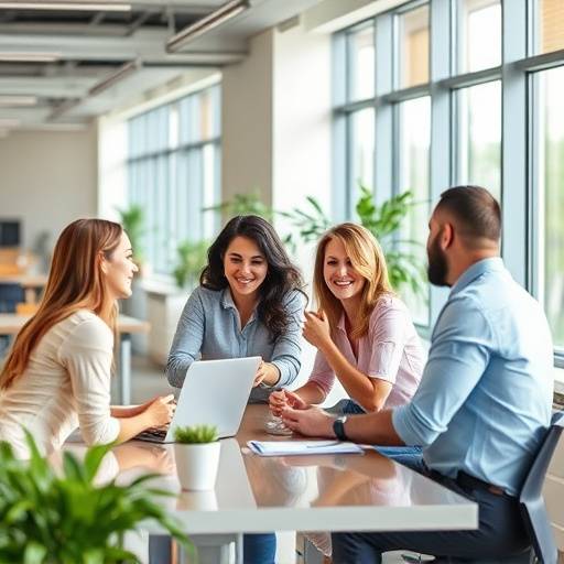 The NetSight Pro team, consisting of software engineers, cybersecurity experts, and project managers, collaborating in a modern office environment.